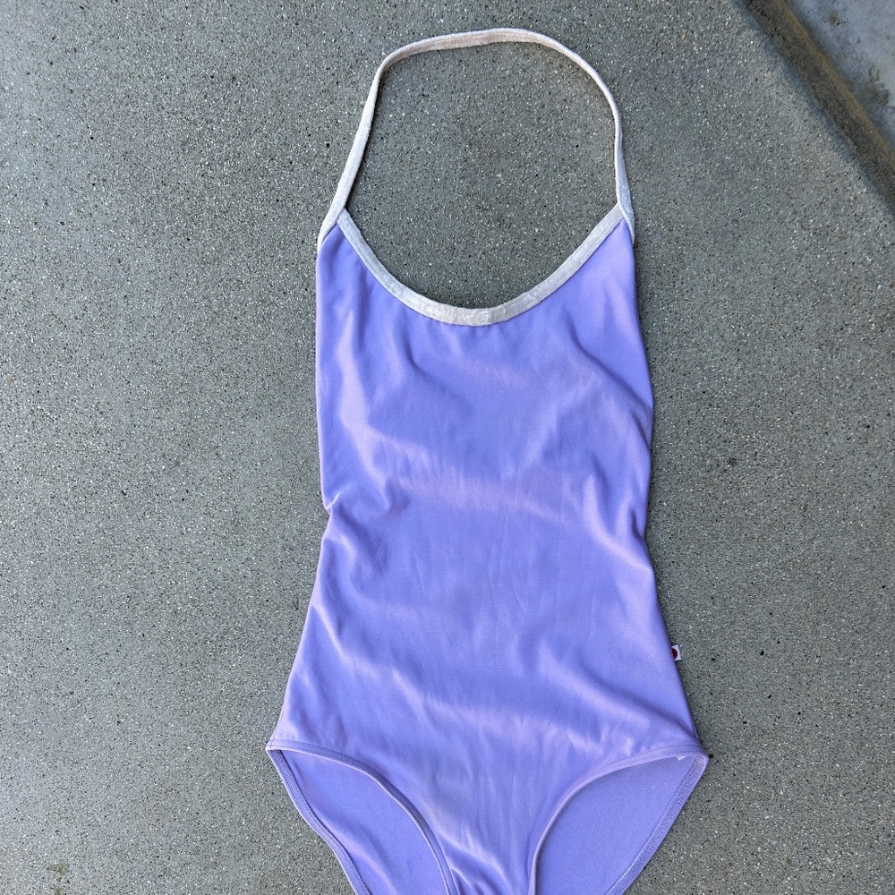 YUMIKO LEOTARD  LAVENDAR w/ Pale Yellow piping and ties/ SIZE M
